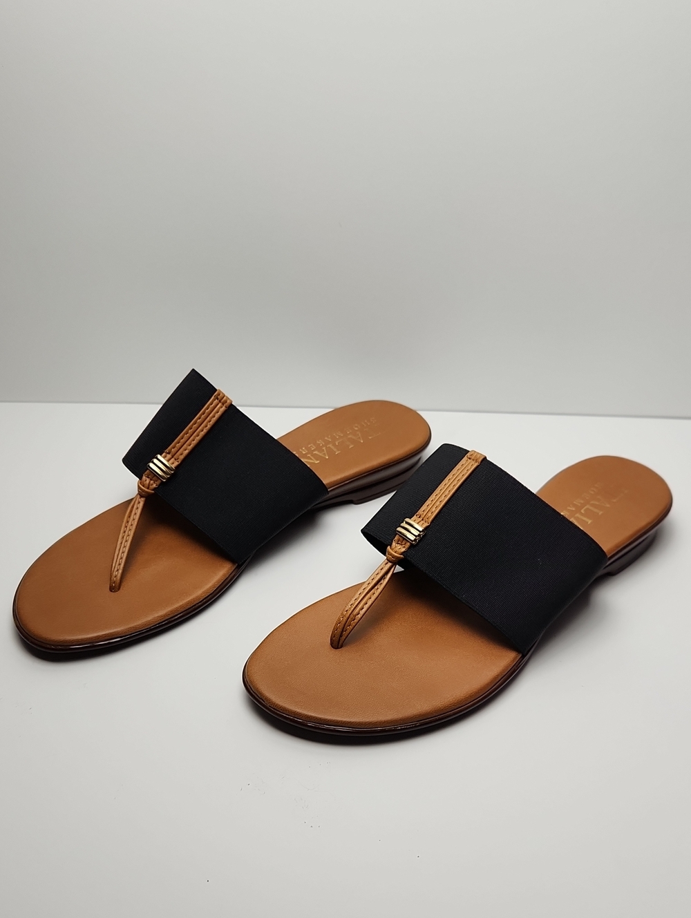 Italian Shoemakers Black and Tan Slide Sandals with Elastic Strap Size 8